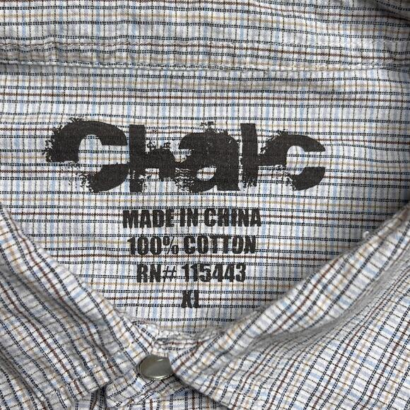Chalc Rocaille Crest Art Print Plaid Shirt Long Sleeve Button Up Indie Sleaze - Picture 6 of 8